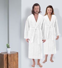 Velour Shawl Collar Luxury Turkish Cotton Bathrobe One Big Size Fits All - Classic Turkish Towels