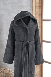 Classic Turkish Towels Unisex Premium Cotton Hooded Bathrobe - Luxury Plush Long Terry Cloth Robe - Classic Turkish Towels