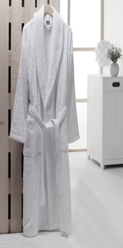 White Terry Cloth Turkish Cotton Shawl Collar Hotel Bathrobe - Unisex Italian Style Fitting - Single Robe - Classic Turkish Towels