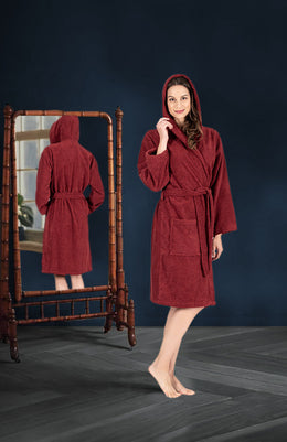 NINE WEST - Hooded Terry Robe  - 100% Turkish Cotton - Classic Turkish Towels