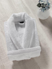 White Shawl Collar Turkish Cotton Comphy Terry Bathrobe - Classic Turkish Towels