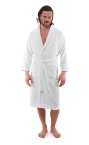 White Shawl Collar Turkish Cotton Comphy Terry Bathrobe - Classic Turkish Towels